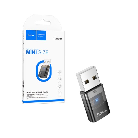 Adaptador Hoco UA36C 3,A USB Macho Para Tipo-C Fêmea 2,0 Preto